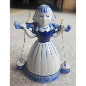 Vintage Delft Blue Hand Painted Milk Maid DutchGirl FigurineBell made in Holland